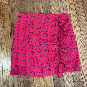 Red & Blue Floral Embroidered Skirt